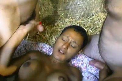 French Ebony With Short Hair Pleasing Multiple White Cocks On A Farm - upornia.com - France